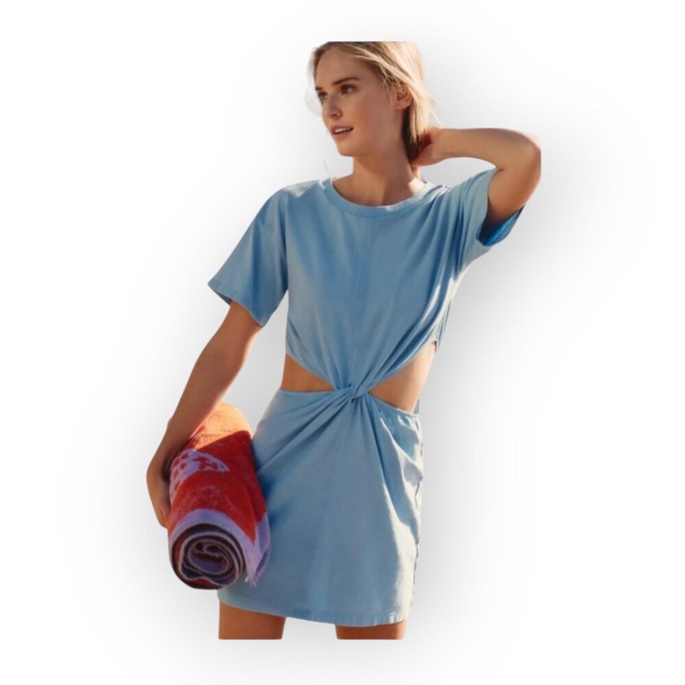 LSpace Baby Blue Cutout Aura Mini Dress Twist Knot Waist Casual Summer Medium  M